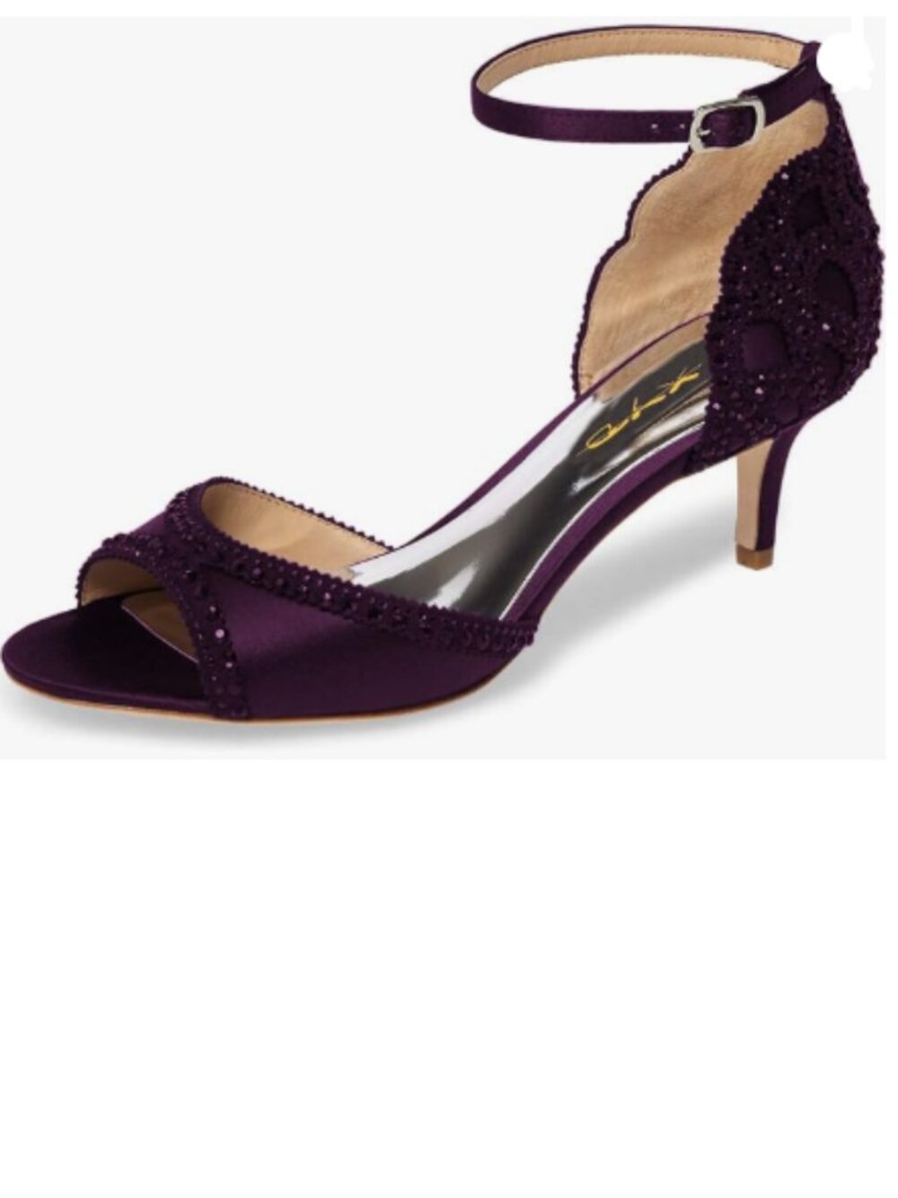 XYD Dark Purple Sandal Peep Toe, D'Orsay Low Heels, Rhinestone Ankle Strap Shoes